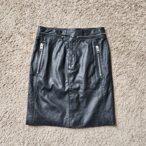 All Saints Black Leather Ryley Pencil Skirt With Zipper Accents Size 4